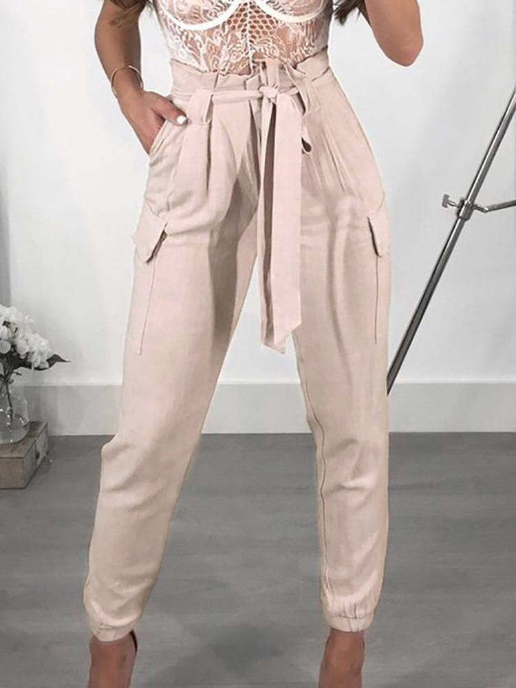 

Frills Waist Self Belt High Waist Pants