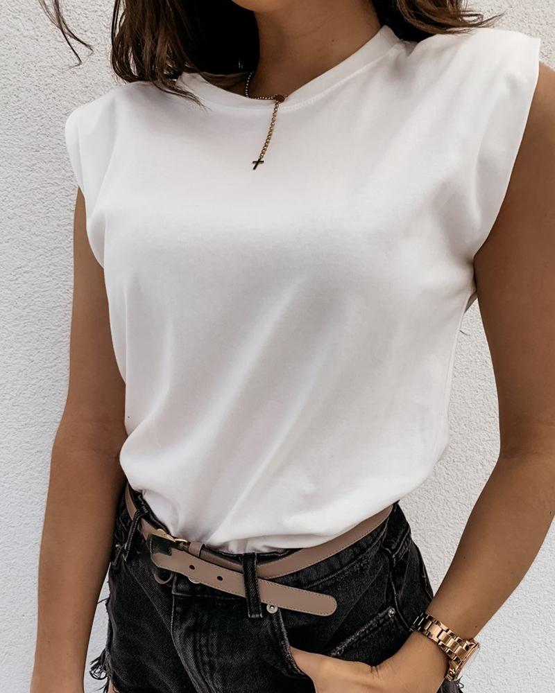 

Solid Sleeveless Casual T-shirt, White