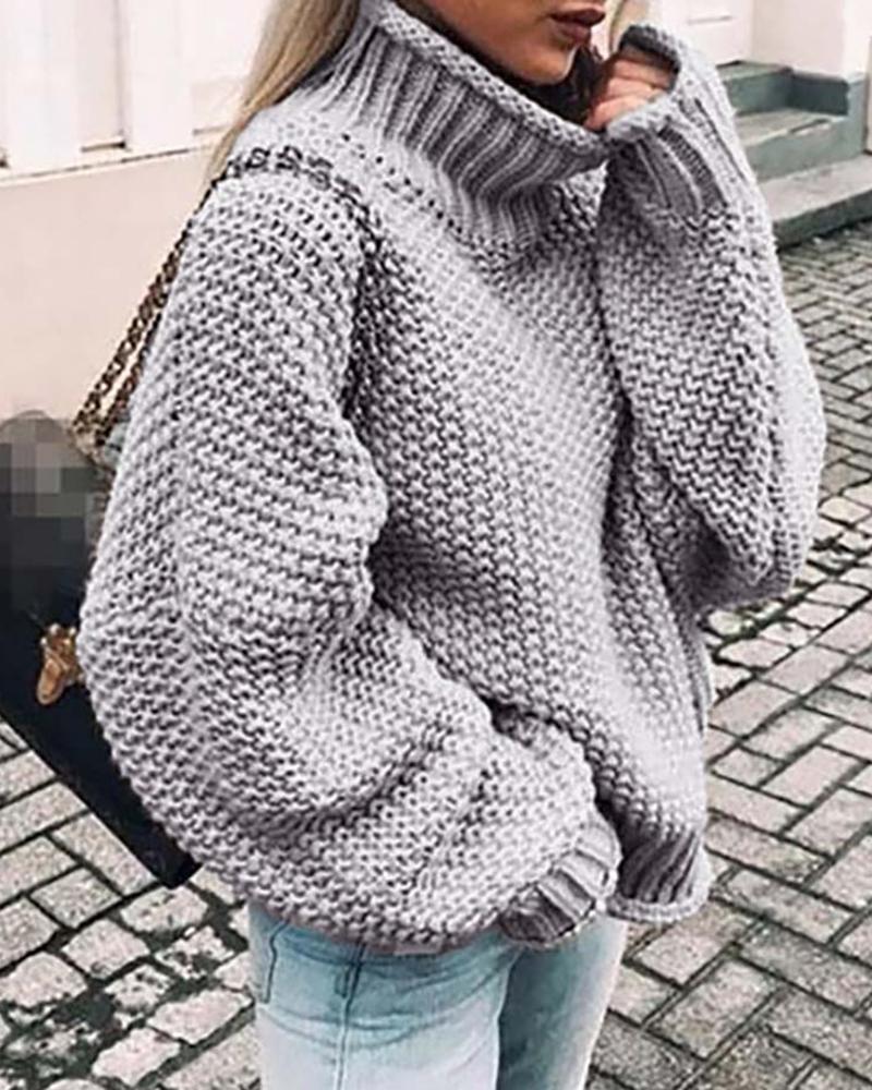 

Solid Batwing Sleeve Casual Sweater, Gray