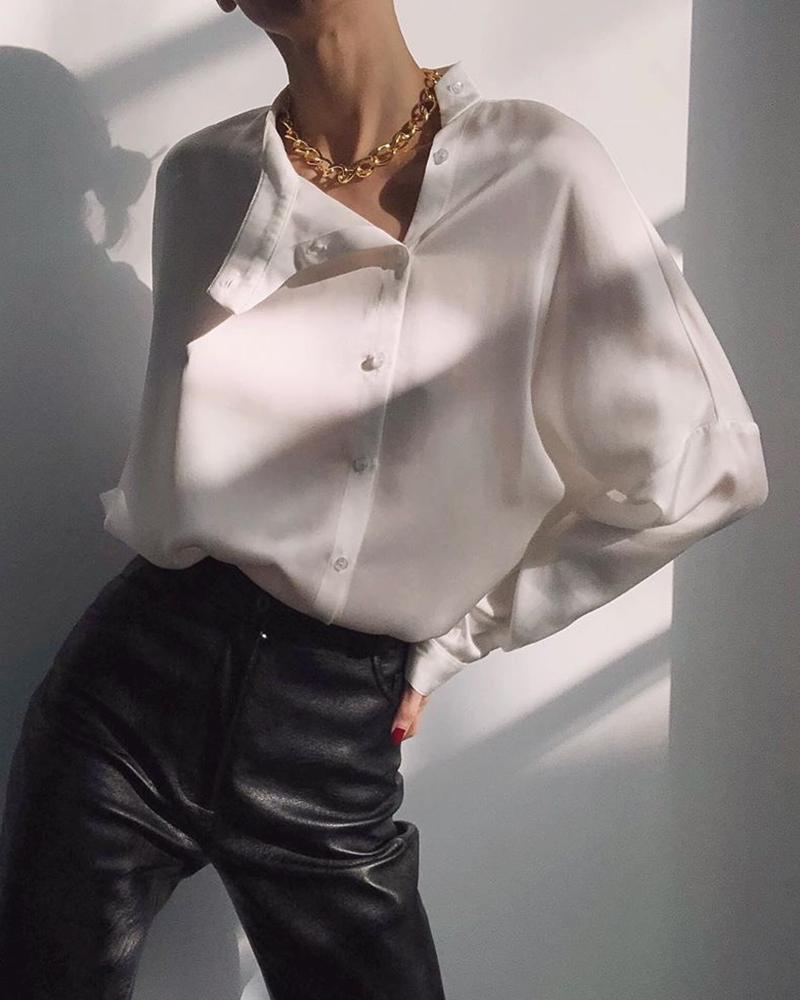 

Long Sleeve Buttoned Casual Blouse, White