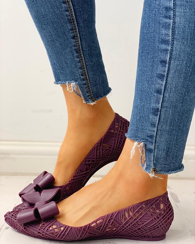 

Bowknot Embellished Hollow Out Flat Shoes, Purple