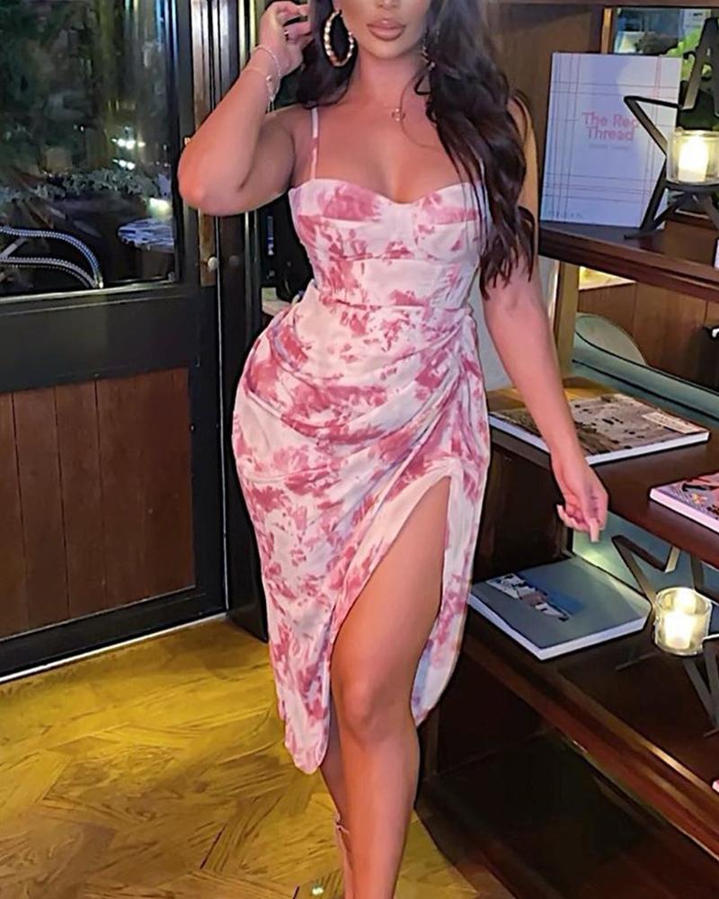 

Spaghetti Strap Floral Print Dress, Pink