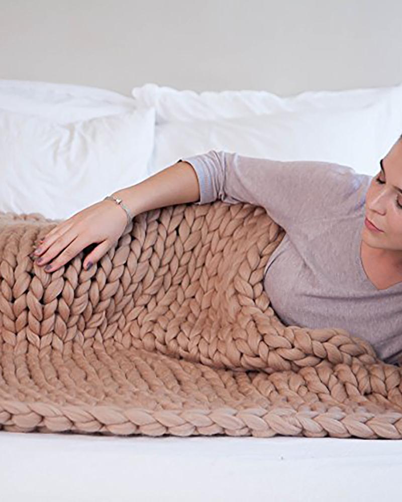 

Plain Soft Handmade Knitting Blanket, Khaki