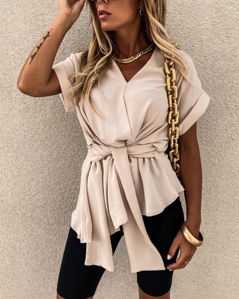 

Solid Batwing Sleeve Casual Top, Apricot