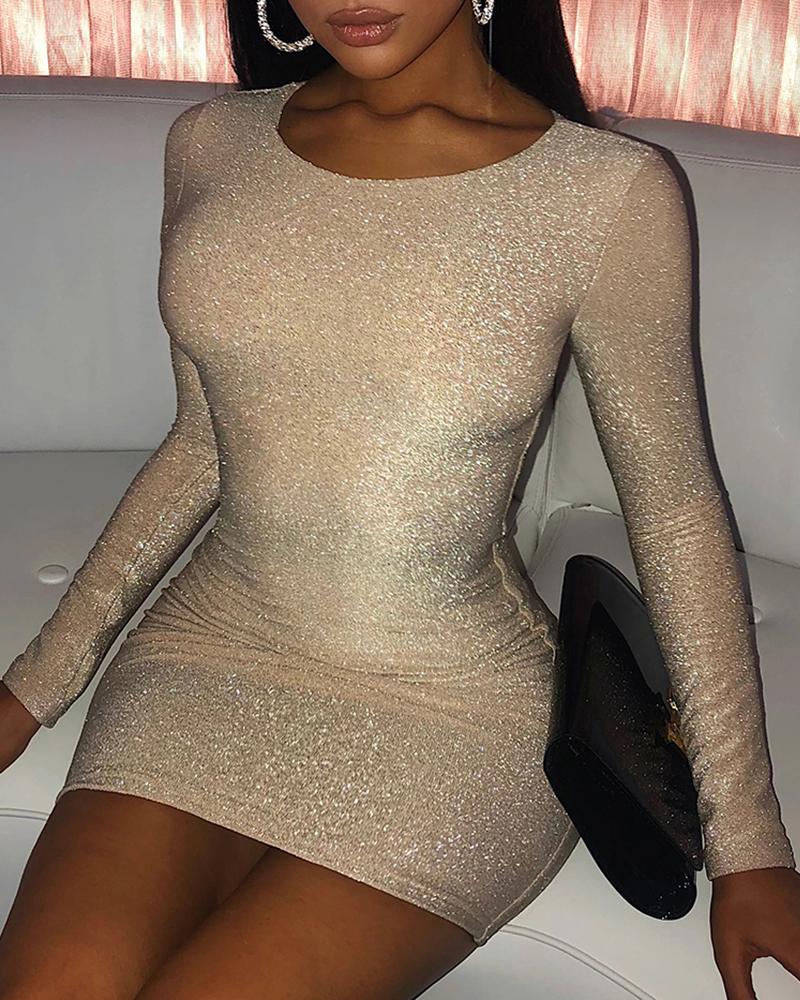

Glitter Long Sleeve Bodycon Dress, Apricot