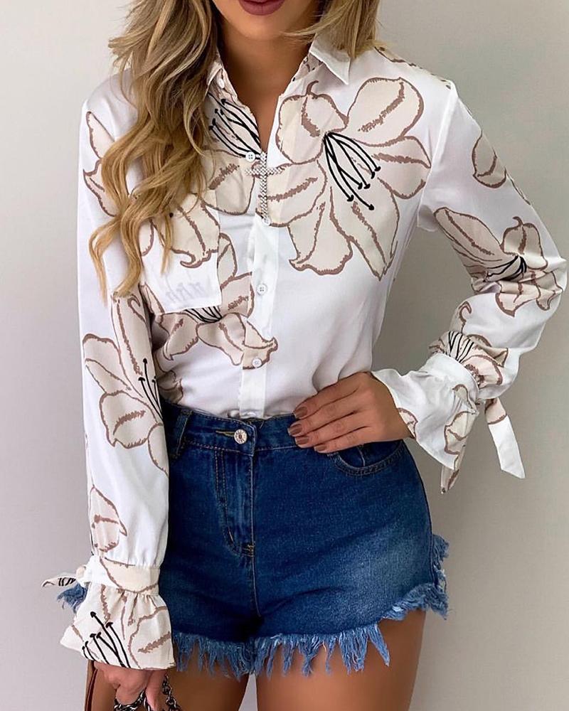 

Button Through Floral Print Shirt, White