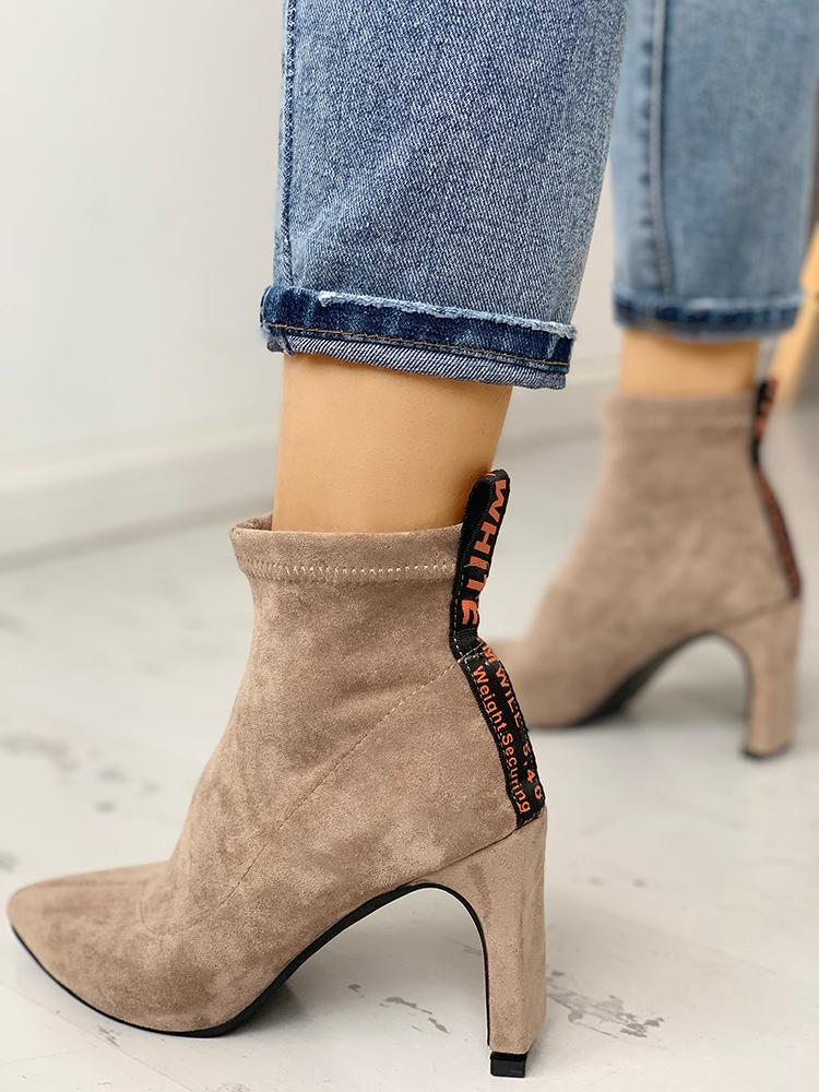 

Suede Point Toe Thin Heeled Boots, Dark brown