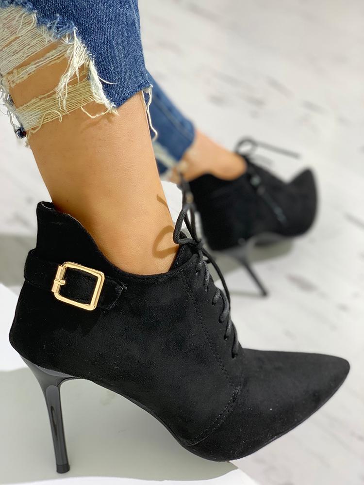 

Point Toe Lace-Up Thin Heels, Black