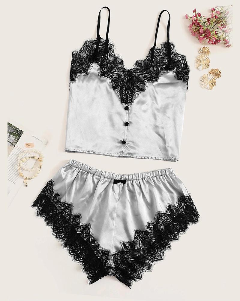 

Spaghetti Strap Cami Set, Silver
