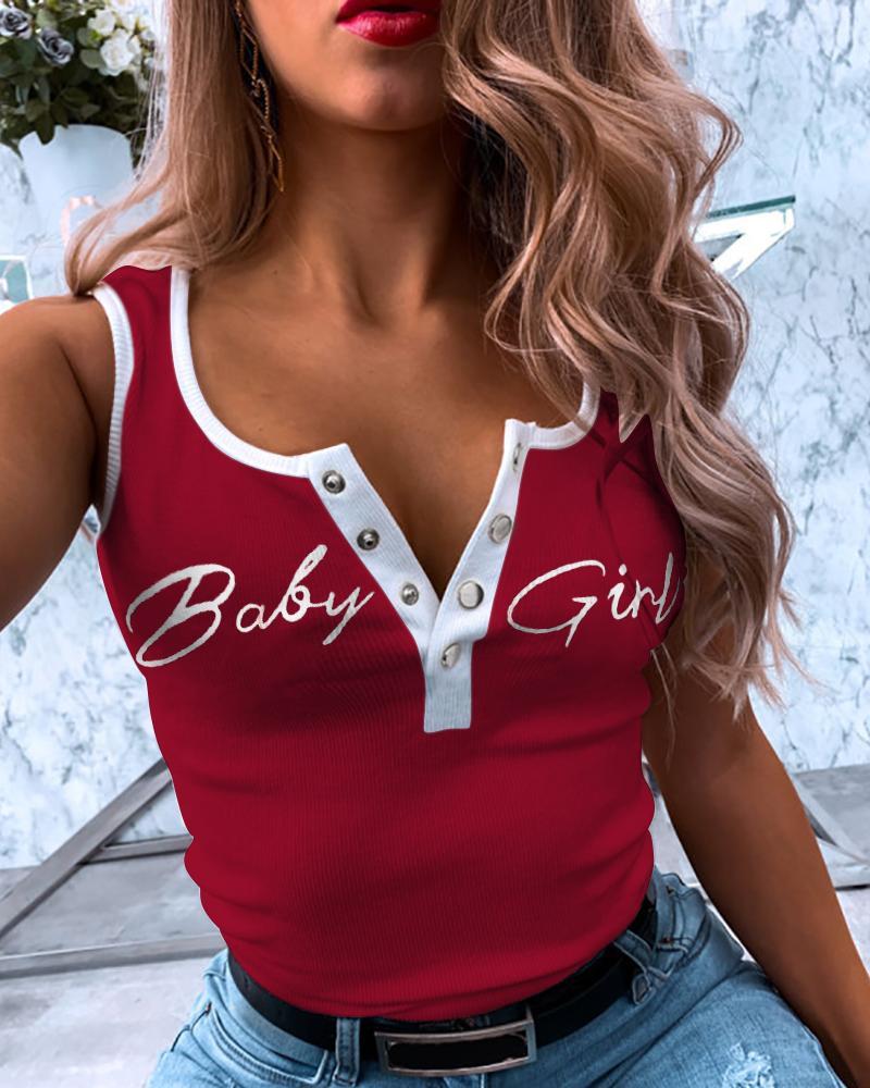 

Contrast Binding Letter Pattern Top, Red