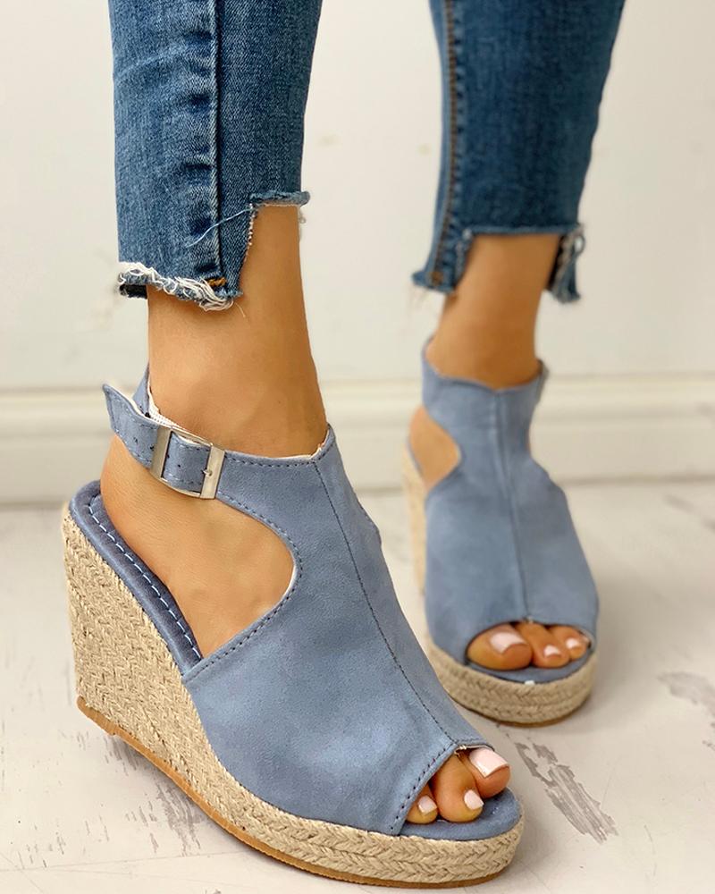 

Peep Toe Slingback Espadrille Wedge Sandals, Light blue