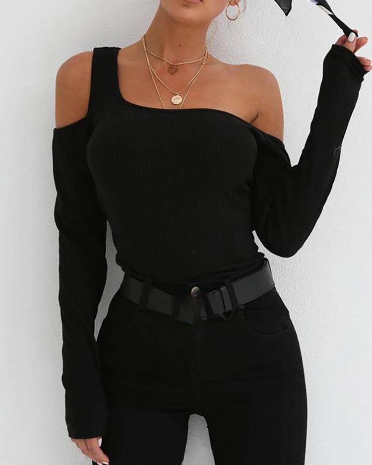 

Long Sleeve One Shoulder Top, Black