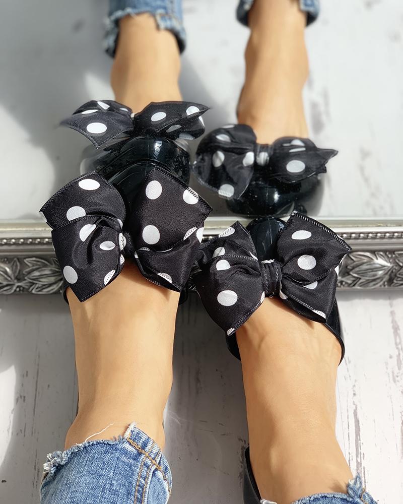 

Dot Bowknot Embellished Casual Flat Shoes, Black