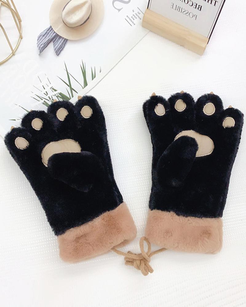 

Plush Bear Claw Gloves For Kids(5-8 years old, Black