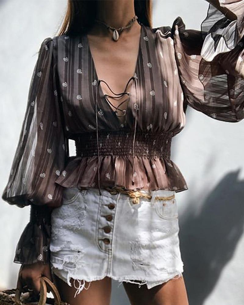 

Lace Up Bishop sleeve Women's blouse
