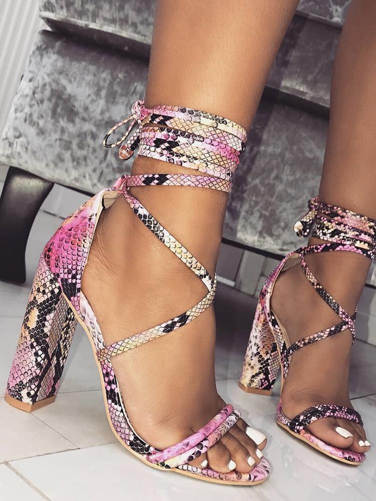 

Snakeskin Lace-up Chunky Heeled Sandals