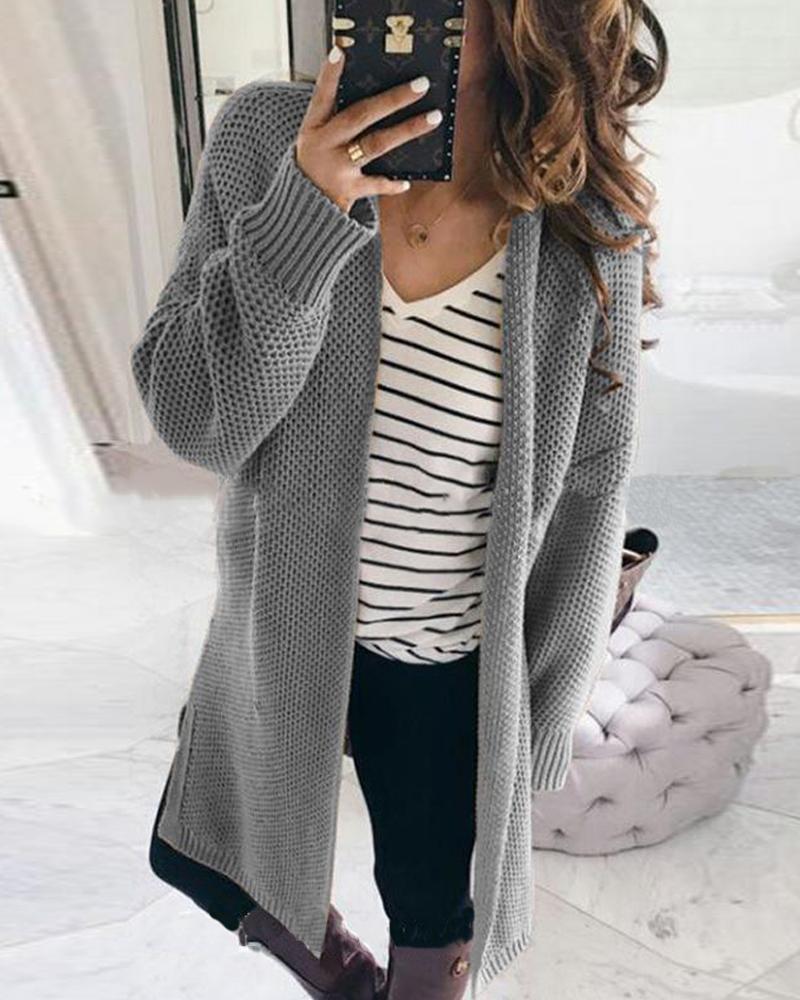

Long Sleeve Criss-Cross Knit Cardigan, Gray