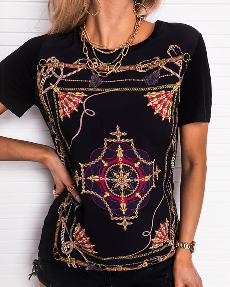 

Baroque Print Short Sleeve T-shirt, Black