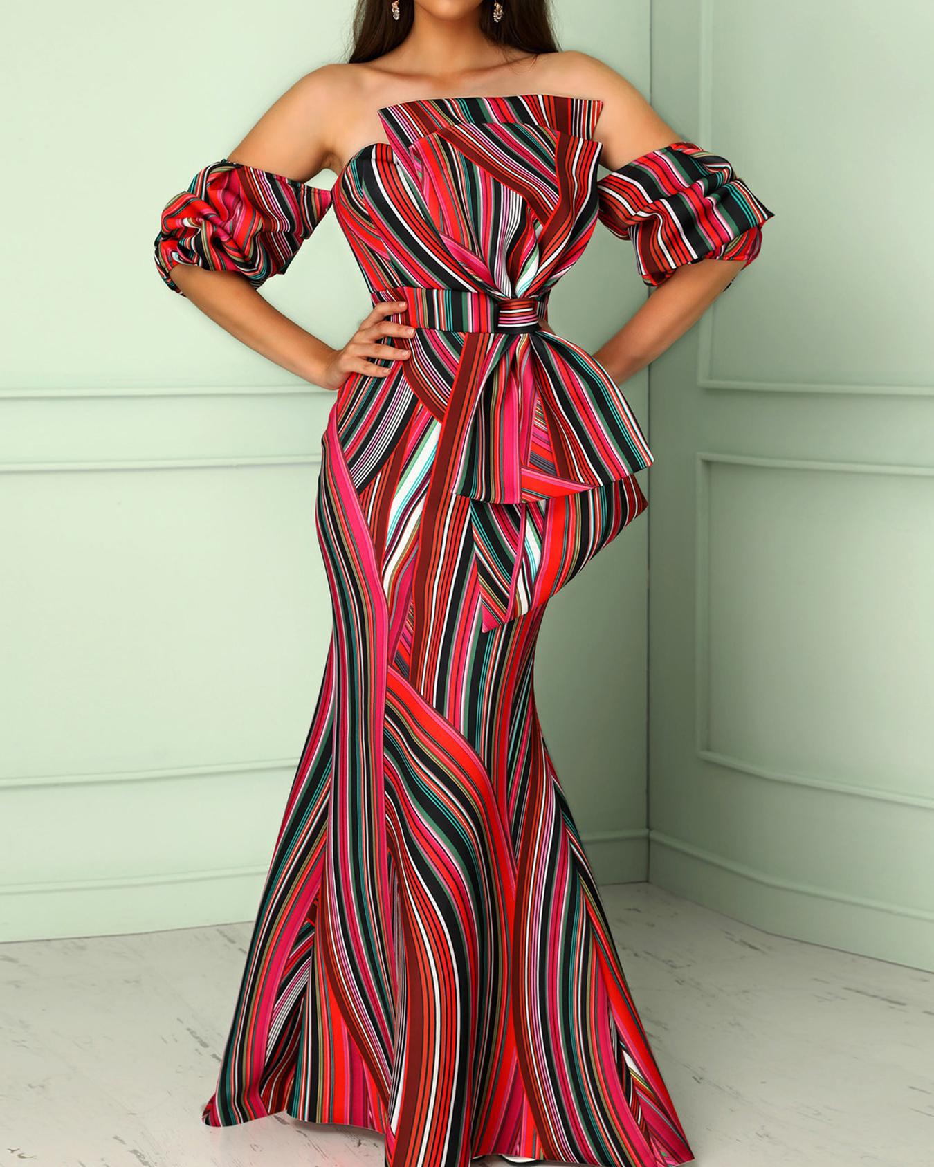 

Contrast Stripes Exaggerate Bowknot Evening Dress