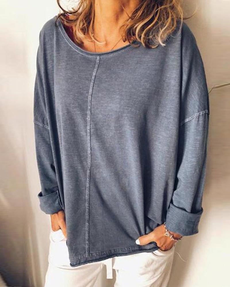 

Solid Color Loose Sleeve Pullover Tops