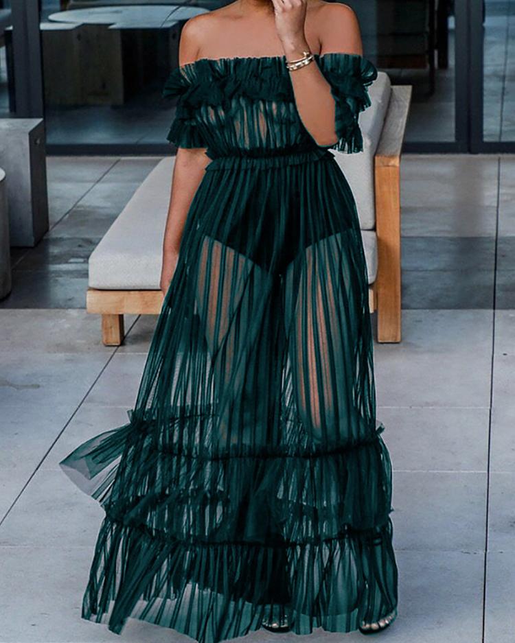 

Off Shoulder Sheer Mesh Maxi Dress