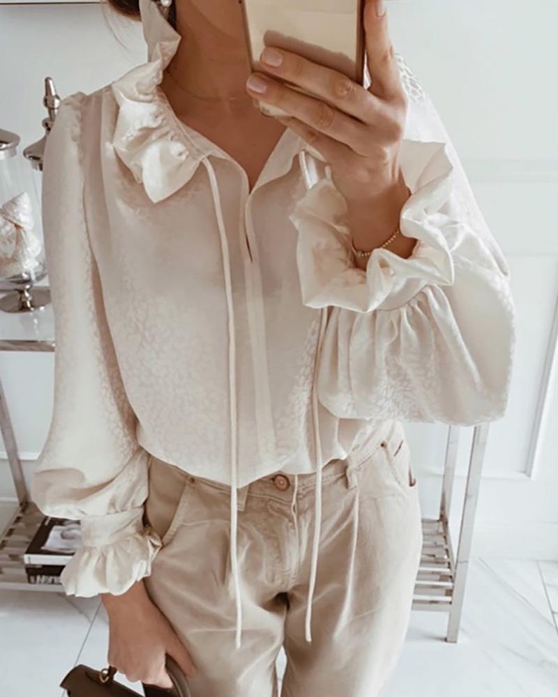 

Solid Ruffles Casual Blouse, White