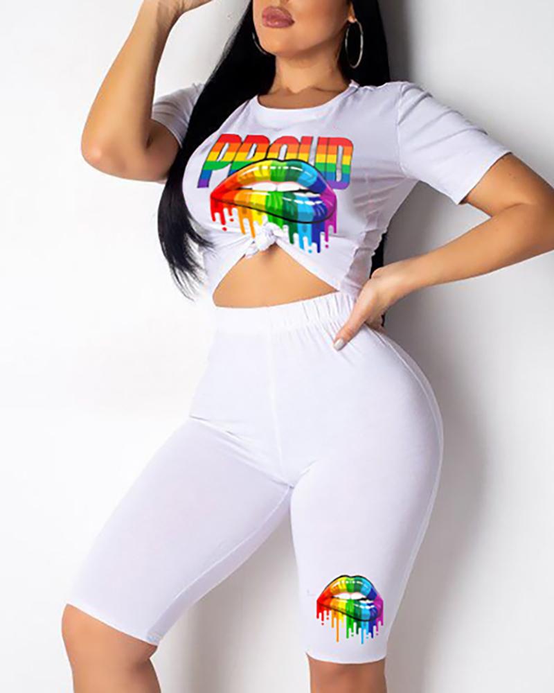 

Mouth Pattern Knotted T-Shirt & Short Sets