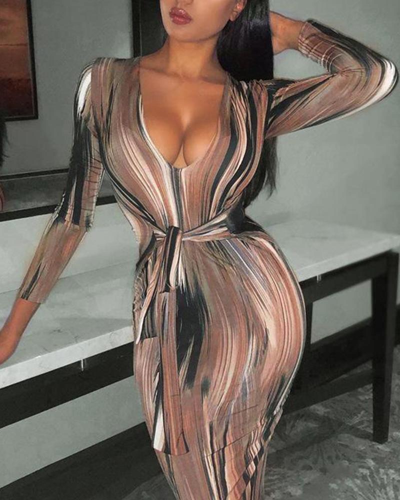 

Deep V Printed Bodycon Maxi Dress, Multicolor
