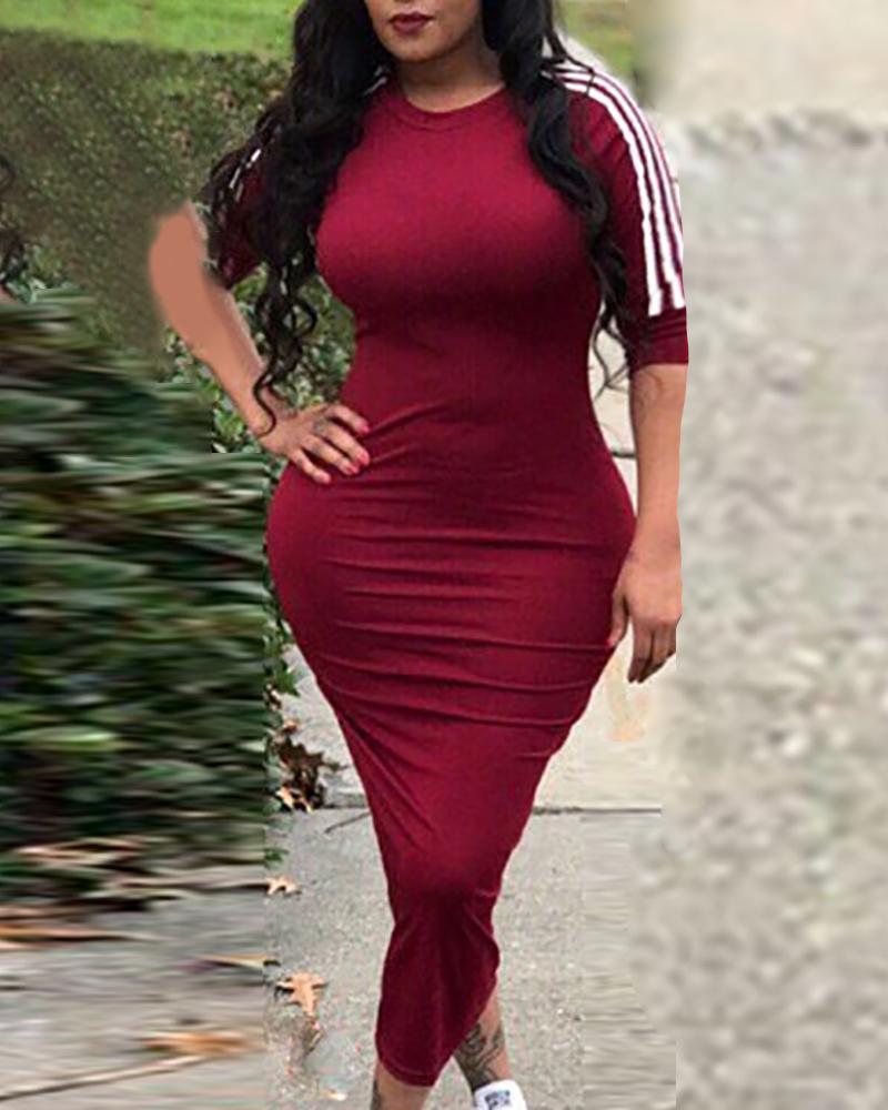 

Striped Tape Insert Dress, Wine red