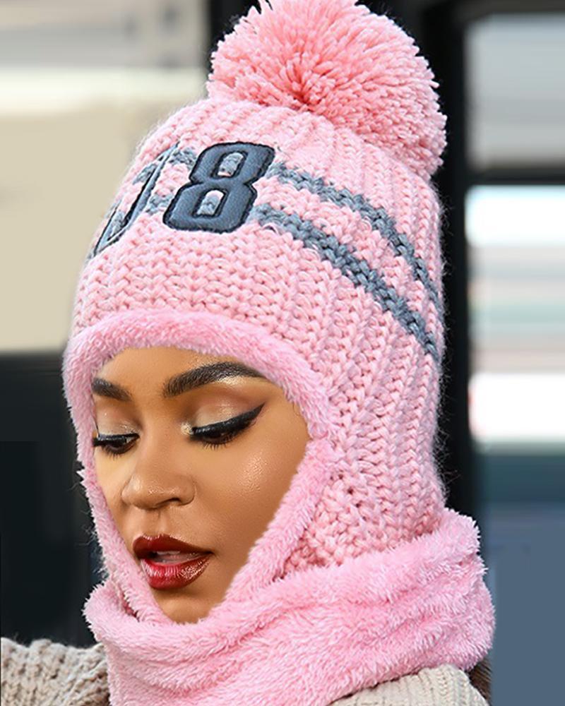 

Pom Pom Colorblock Knit Warm Beanie, Pink