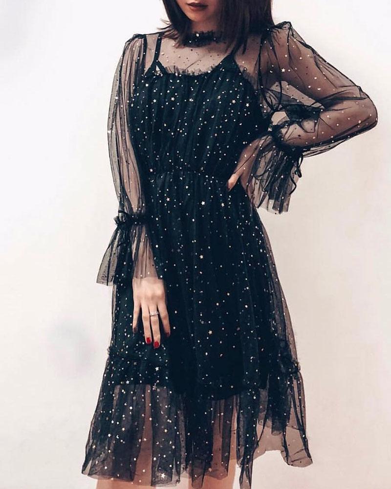 

Glitter Sequins Sheer Mesh Overlay Dress