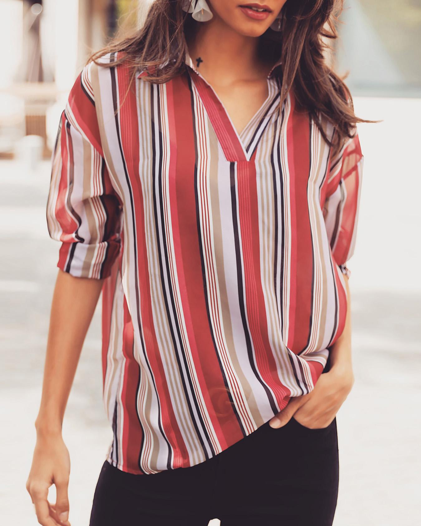

Striped V-Neck Pullover Casual Shirt