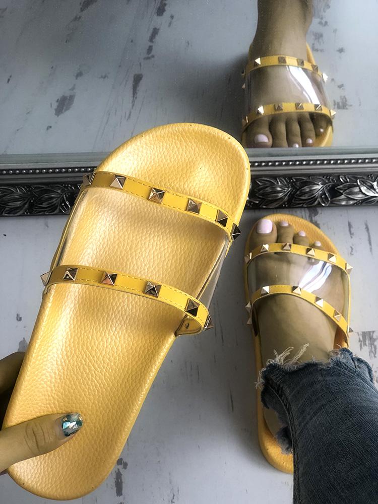 

Rivet Embellished Transparent Flat Sandals