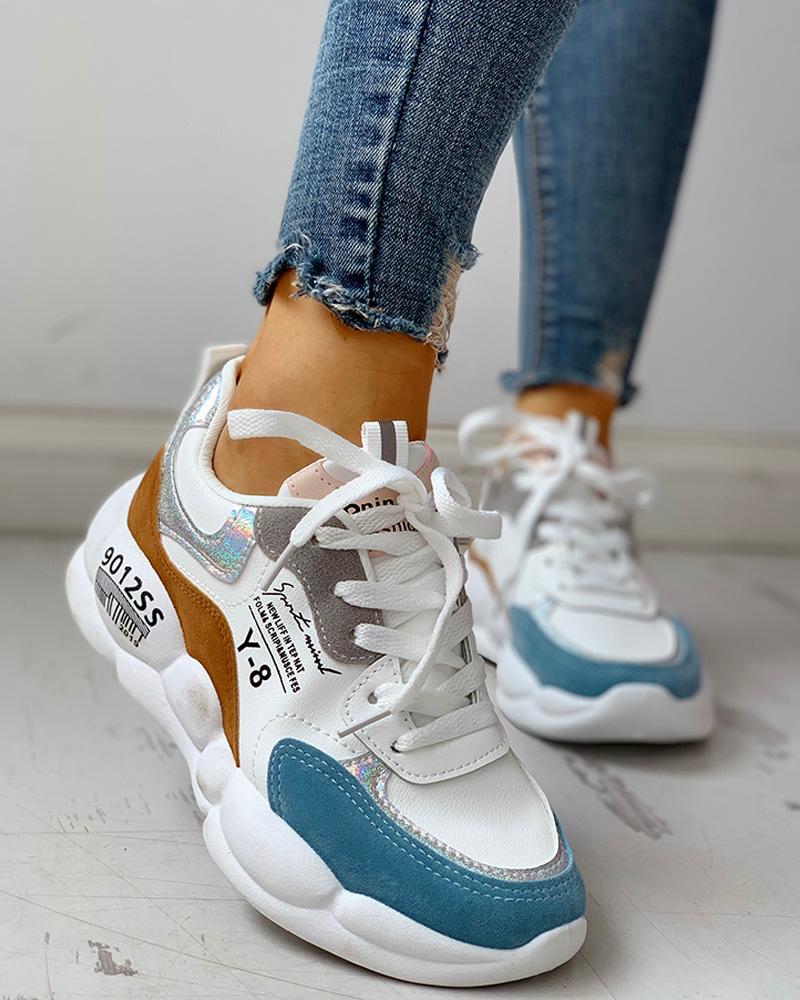 

Colorblock Lace-Up Muffin Casual Sneakers, Blue