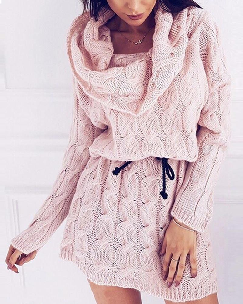 

High Neck Mohair Sweater Dress, Pink