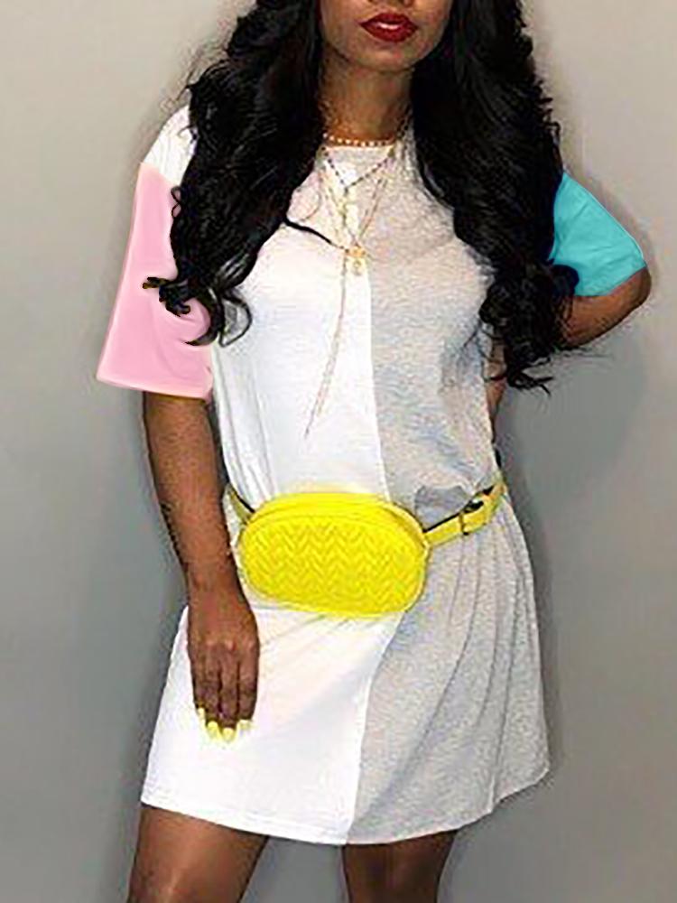 

Colorblock Short Sleeve Casual T-shirt Dress, Pink