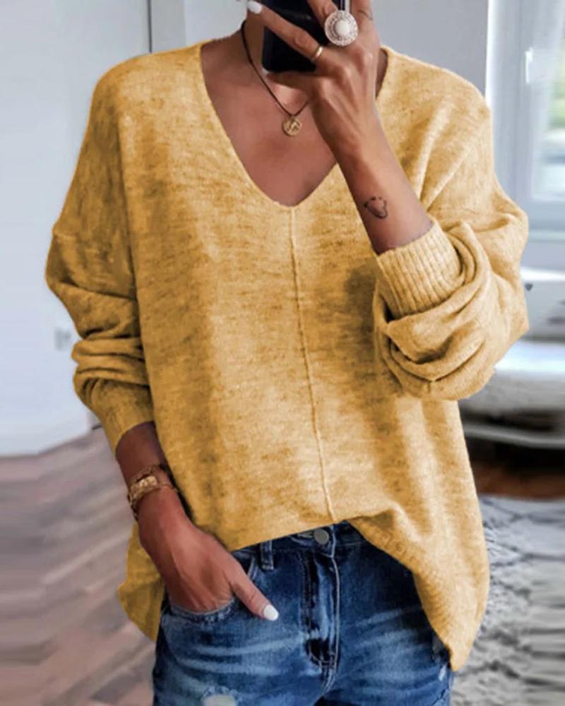 

Plain Long Sleeve Casual Sweater, Yellow
