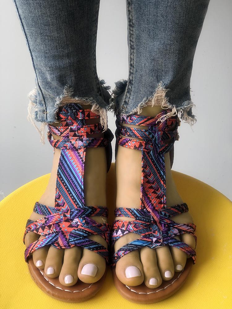

Tribal Print Crisscross Open Toe Flat Sandals