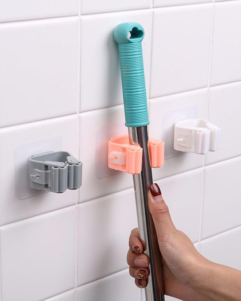 

1Pc Mop Broom Holder Wall Mounted Mop Holder Household Adhesive, White