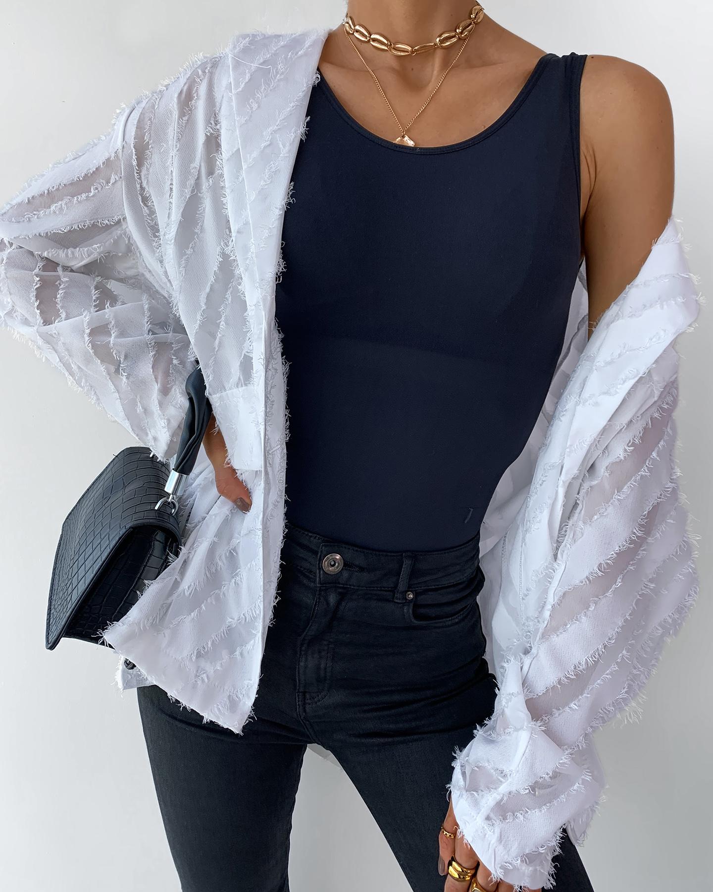 

Tassel Sheer Mesh Pocket Design Casual Coat, White