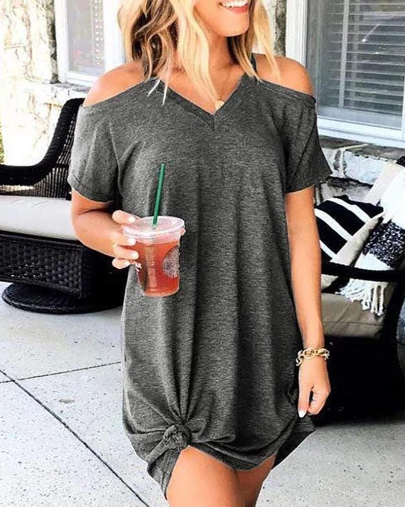 

Solid Cold Shoulder Casual Dress, Dark grey