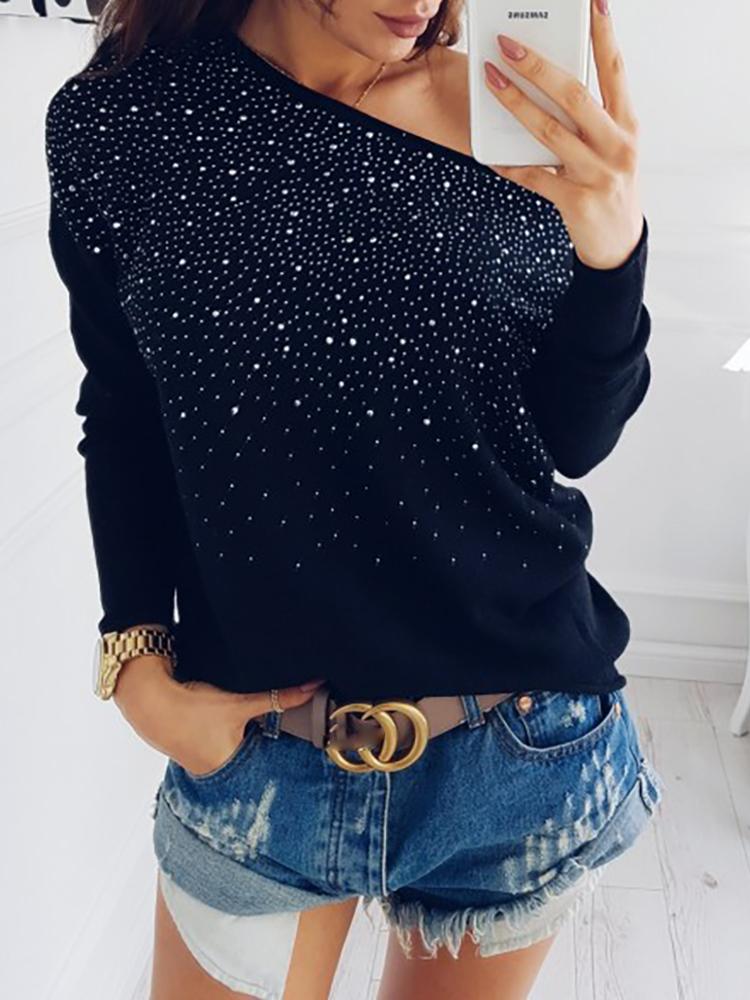 

Hot Stamping Skew Neck Pullover