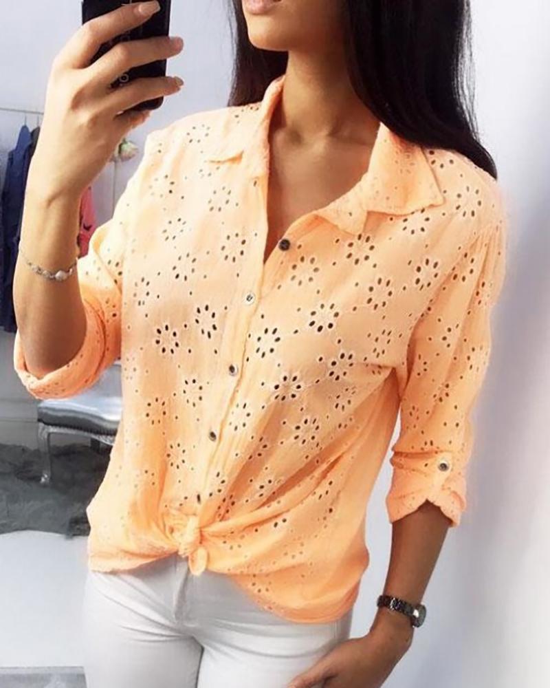 

Broderie Anglaise Lace Hollow Out Shirt