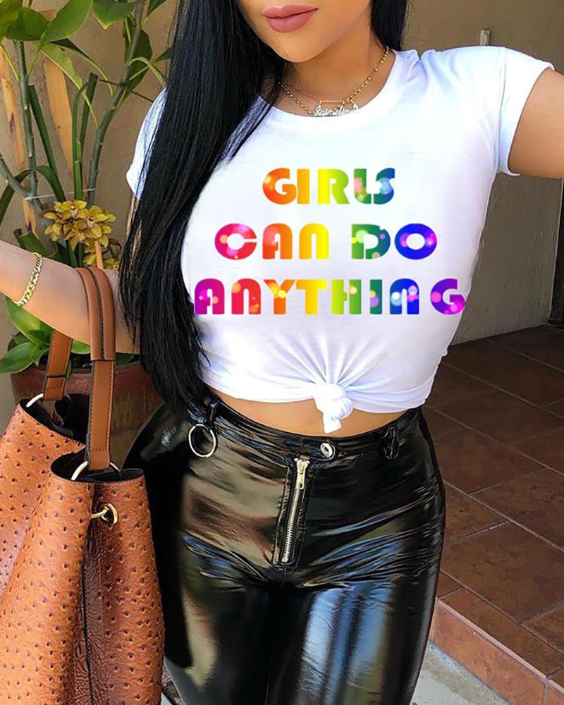 

Colorful Letter Print Casual T-Shirt, White