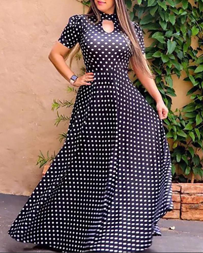 

Short Sleeve Print Maxi Dress, Black