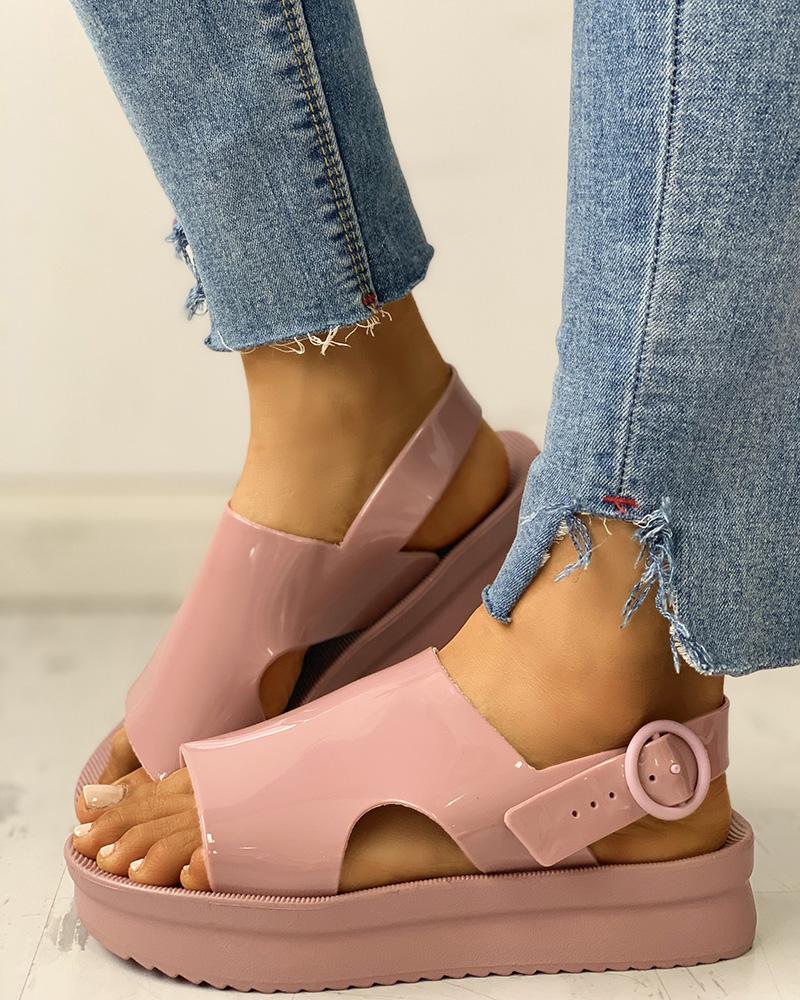 

Solid Ankle Buckled Muffin Sandals, Pink
