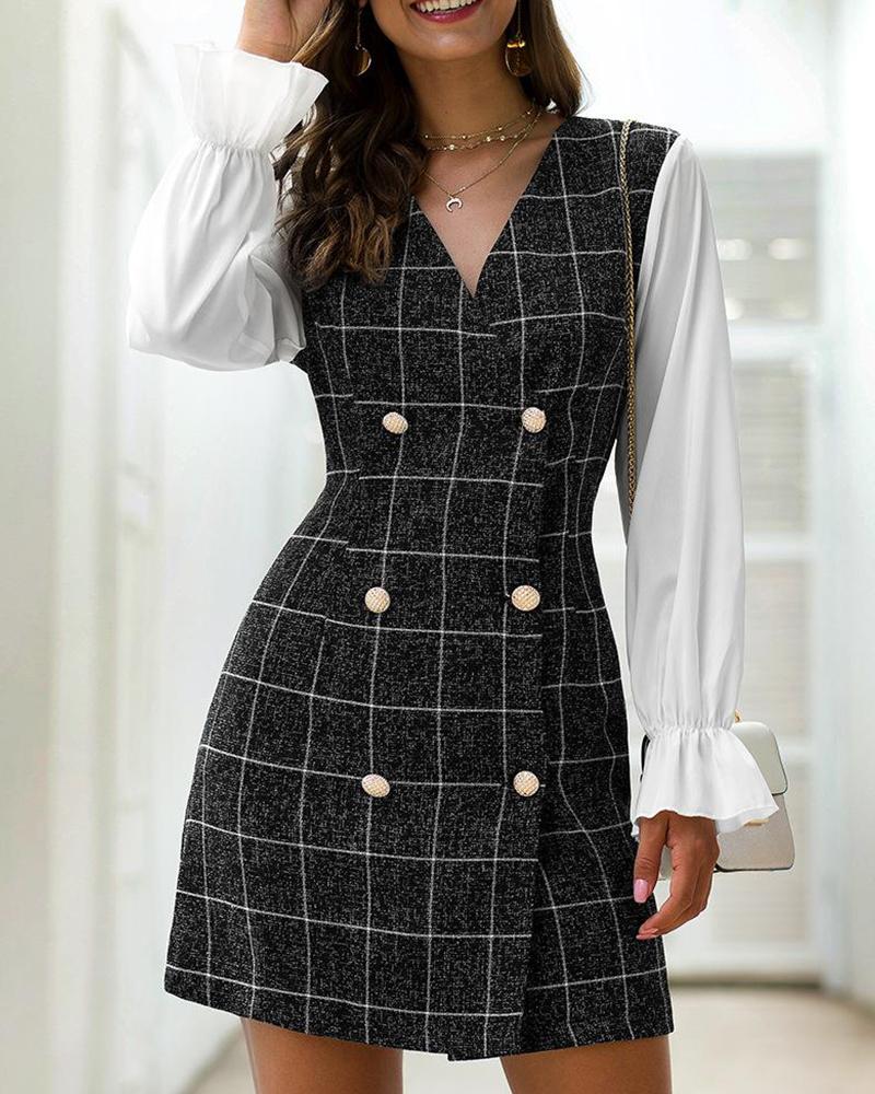 

Grid Print Blazer Mini Dress, Black