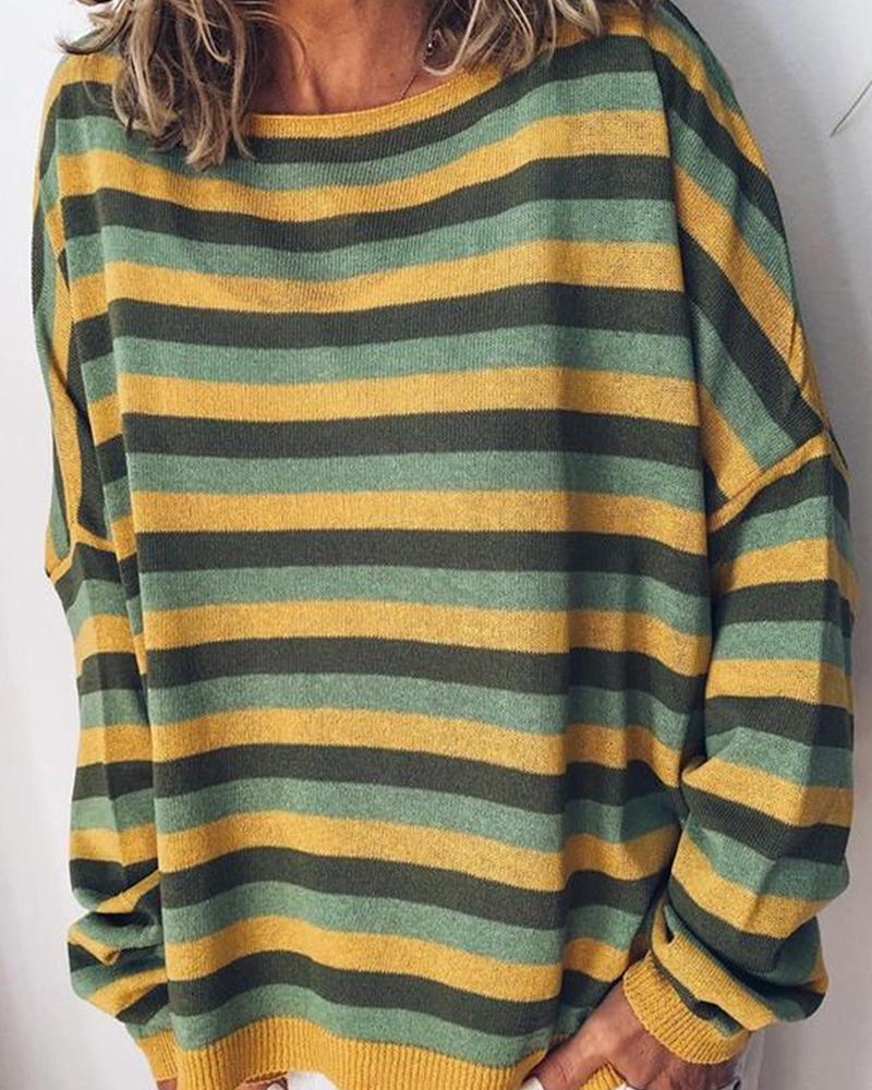 

Long Sleeve Striped Knit Sweater, Yellow