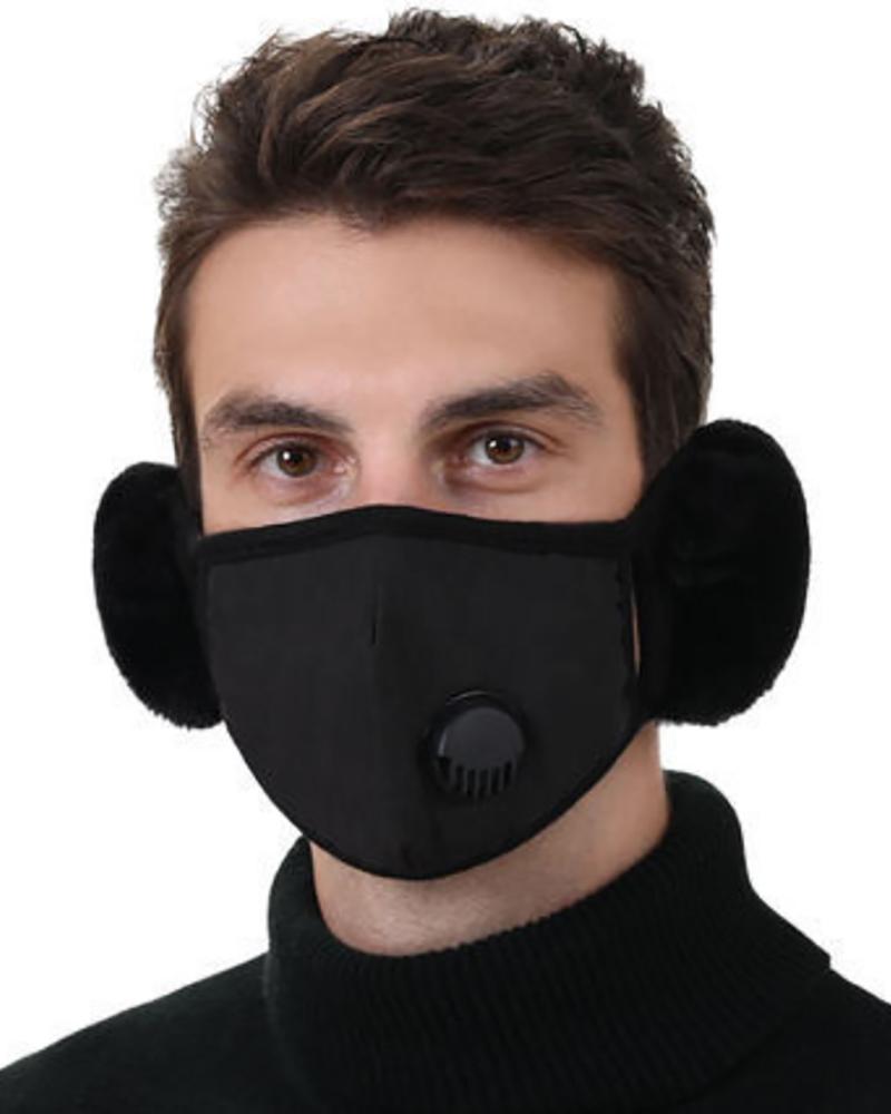 

2-in-1 Winter Warm Mask Valve Filter Earmuffs Mask, Black