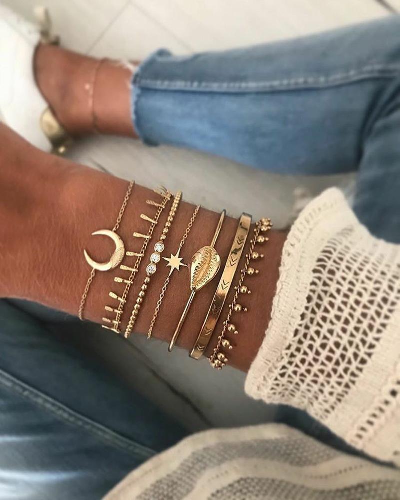 

Moon Stars Pattern Layered Bracelets, Gold